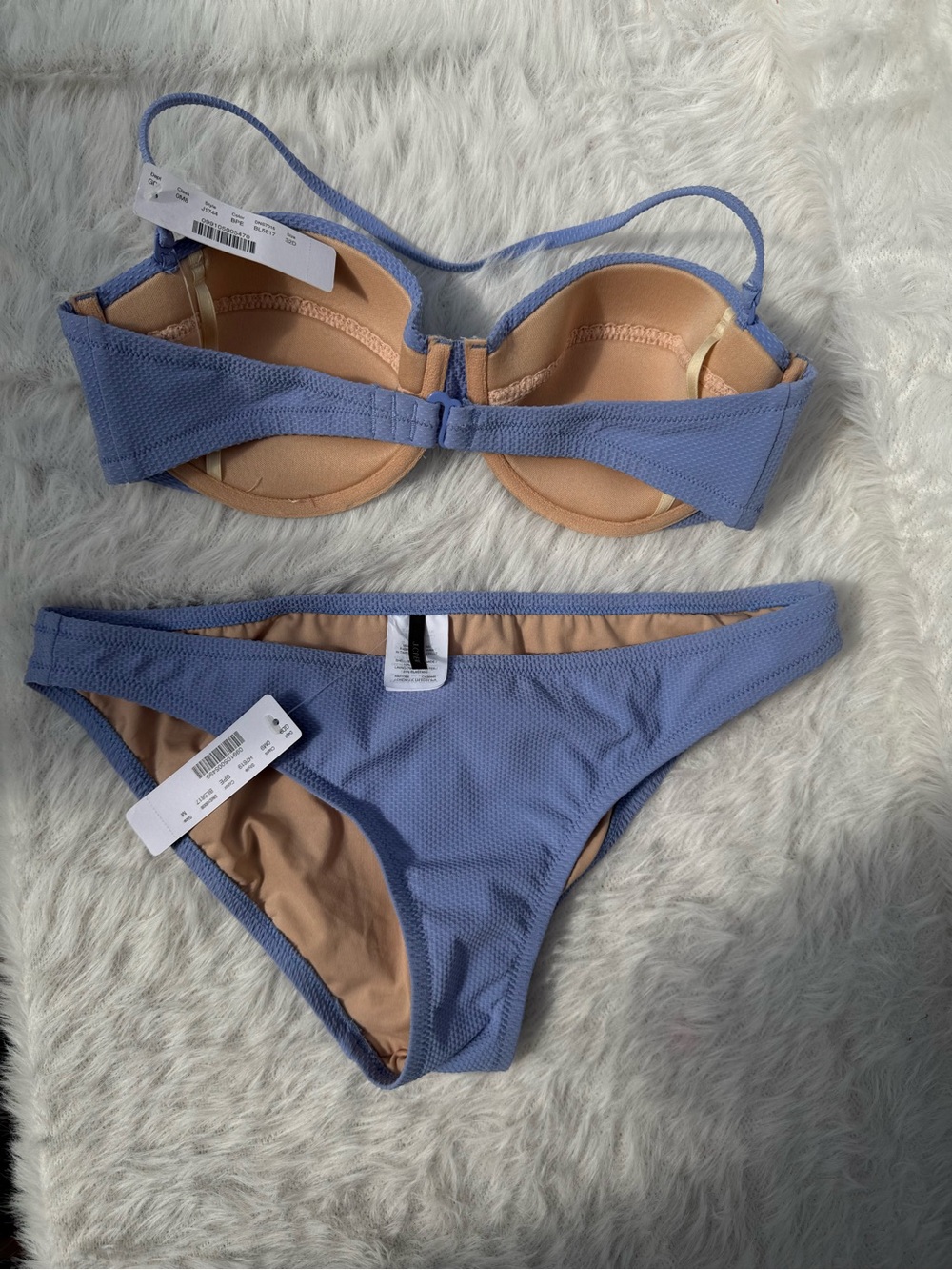 NWT 👙 set JCrew Powder Blue Textured Bandeau underwire 32D top medium bottom - Picture 2 of 16